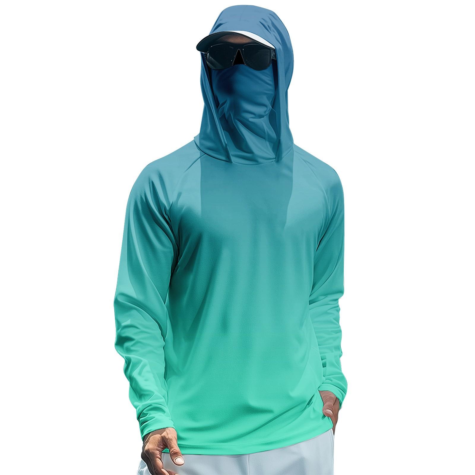 Men s Summer Gradient Color Quick-drying Long-sleeved T-shirt Sun Clothing Fishing Fitness Sports Hooded Long-sleeved Top L 1598₽