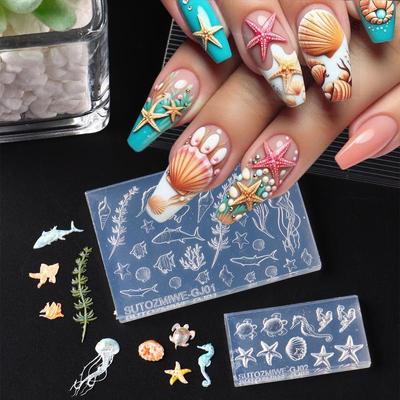 1 Pcs Seashell Starfish Jellyfish Shellfish 3D Silicone Nail Mold Summer Ocean Series Diy Silicone Mold Butterfly Nail Art Mold
