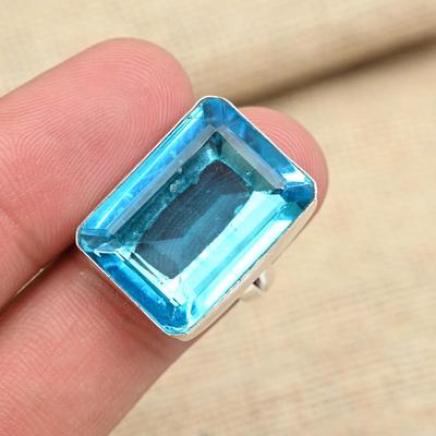 Unique Faceted Blue Topaz Gemstone 925 Solid Sterling Silver Handmade Jewelry Ring