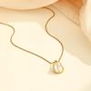 18K Stainless Steel Necklace with Hammered White Mother of Pearl Pendant - French Retro Style for Women