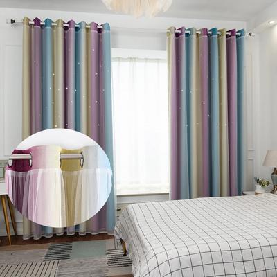 2Pcs Living Room Bedroom Modern Kids Childrens Curtain's Hollow Stars Rainbow Dector Drapes