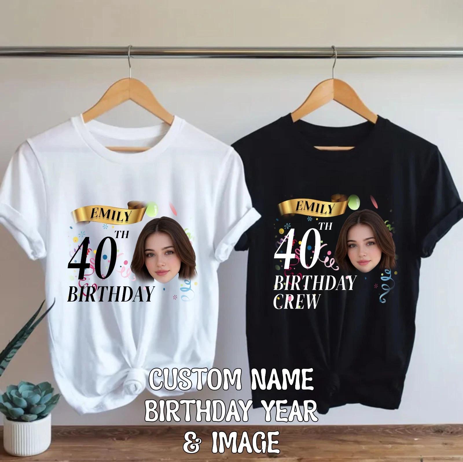 

Personalised Birthday Crew T T-Shirt Custom Name Photo Age Matching Party Gift Top 4XL
