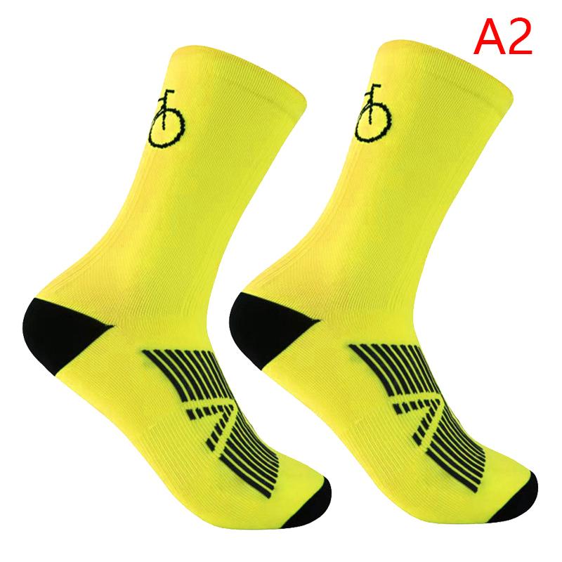 

Профессиональные носки для велоспорта с длинными трубками для мужчин и женщин, для спорта на открытом воздухе, быстросохнущие, всесезонные, носки для велосипедистов, носки для бега A2 жёлтый