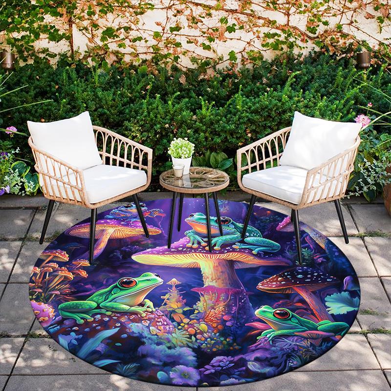 Colorful Frog pattern round rug,Carpet Rug for Living Room Bedroom Sofa Playroom Decor,Non-slip Floor Mat,Holiday Gifts and Birthday Gifts