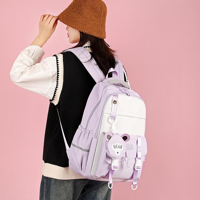 Rucksack mit großem Fassungsvermögen für Schüler und Oberstufenschüler Strapazierfähig Waschbar Schwarz Niedlich Doppelschultertasche Schultasche