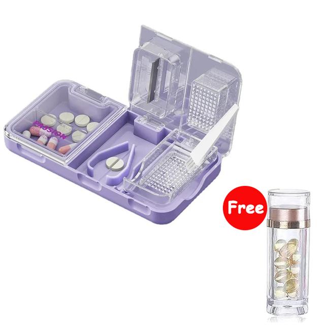 

3 in 1 Pill Cutter Pills Splitter with Capsule Storage Box Stainless Steel Blade for Cutting Pill Vitamin Tablets Mini Pill Box фиолетовый
