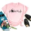 Maycaur Women T Shirt Fashion Dog Heartbeat Print T-shirt Funny 90s Print T Tee Womens Tshirt for Female Red Shirt Clothes Tops
