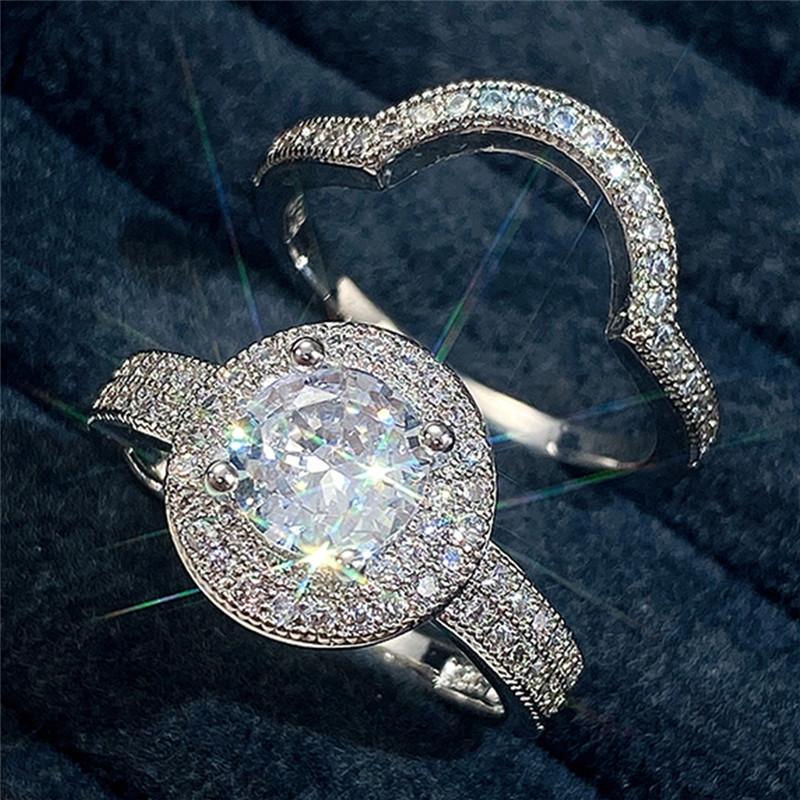 CopperLuxury s/Set Women's Finger Rings Big Round CZ Stone Fashion Female Rings Party Jewelry Gifts