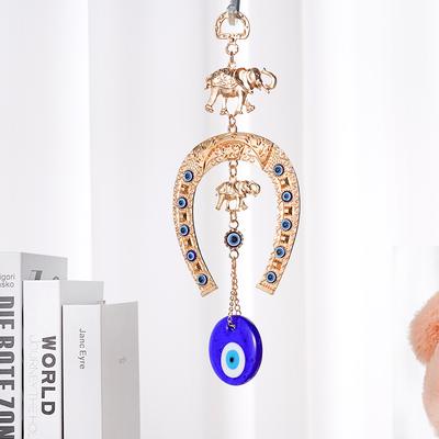 Türkisches blaues Glasaugen-Amulett, Hufeisen mit Elefantenband, ethnischer Wandbehang, Glücksanhänger, Windspiele, Heim- und Autodekoration