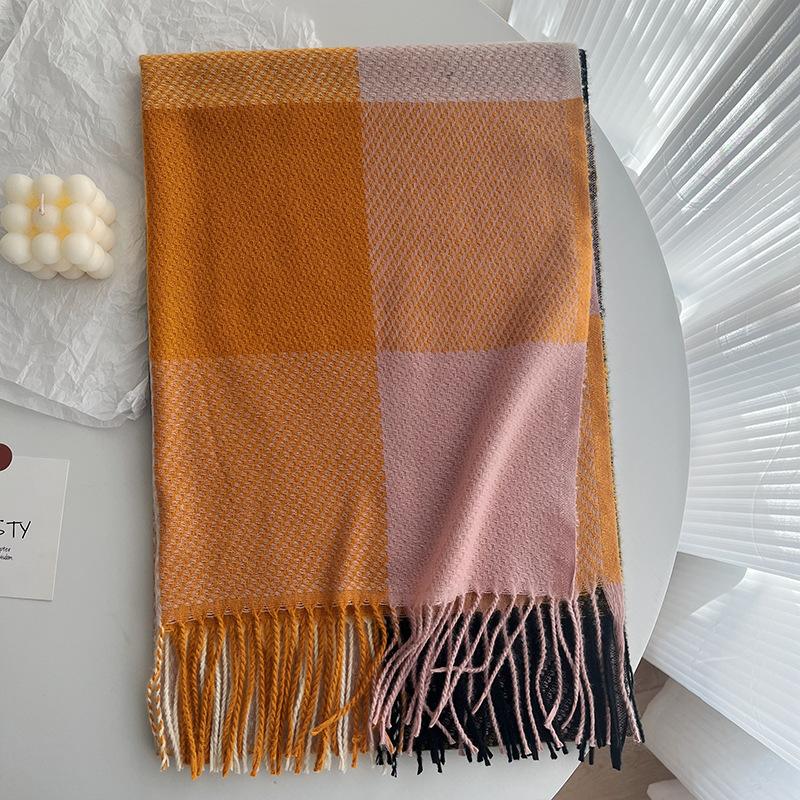 Шарфы в клетку для влюбленных осенью и зимой, мужские и женские клетчатые шали с кисточками, теплые шарфы из искусственного кашемира ONE SIZE