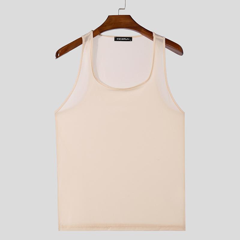 

INCERUN Летние мужские безрукавные полупрозрачные эластичные облегающие майки для спортзала, нижнее белье 3XL бежевый