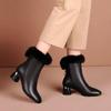 New Women's Leather Fleece Boots, Winter Suede Lined Boots, Mid-Heel Women's Leather Boots, Chunky Heel Mom Boots