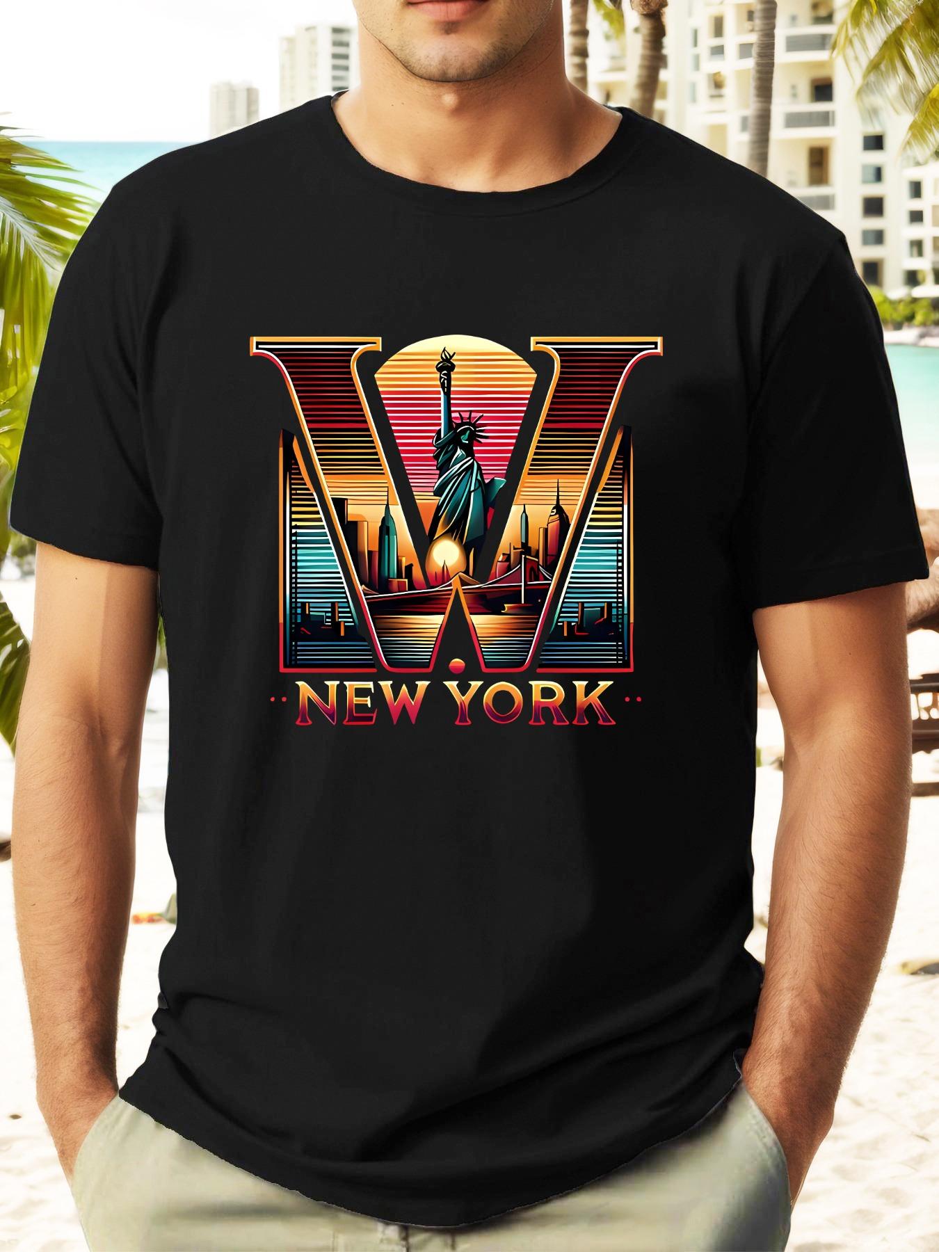 

Casual Cotton T-shirt with W & Statue of Liberty Print - Short Sleeve S