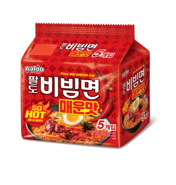 Paldo Bibim Noodles Spicy 5 Packs (130g Each) – Korean Cold Noodles