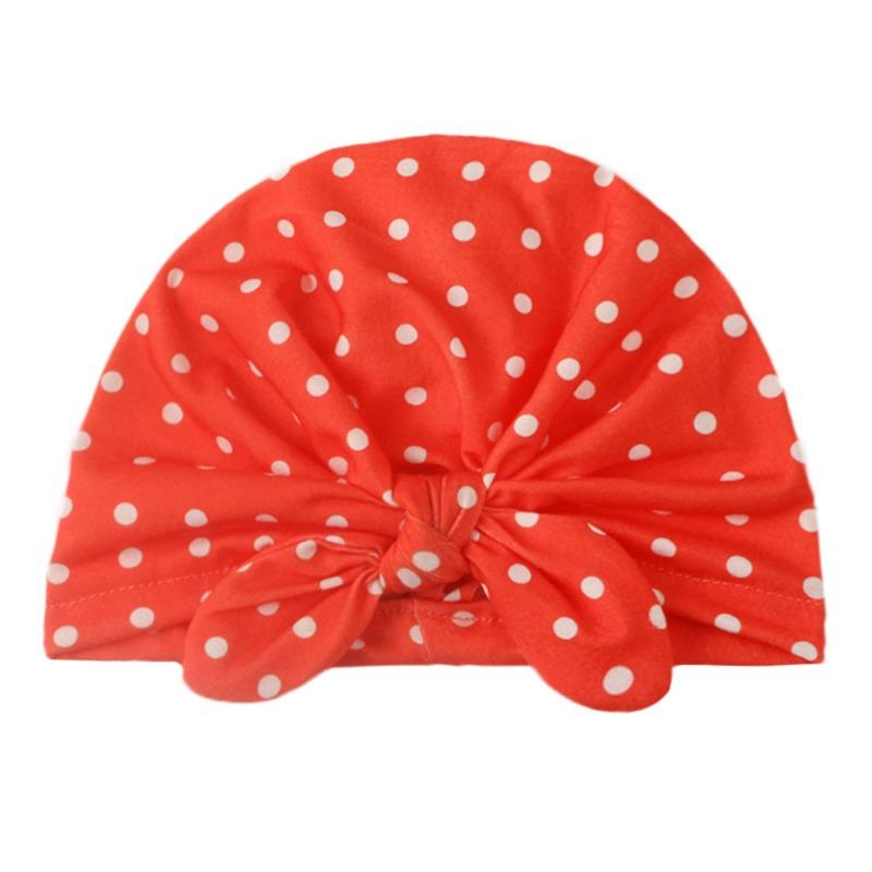 Spring and summer new solid color polka dot baby hat, cute rabbit ears breathable Indian knotted baby fetus