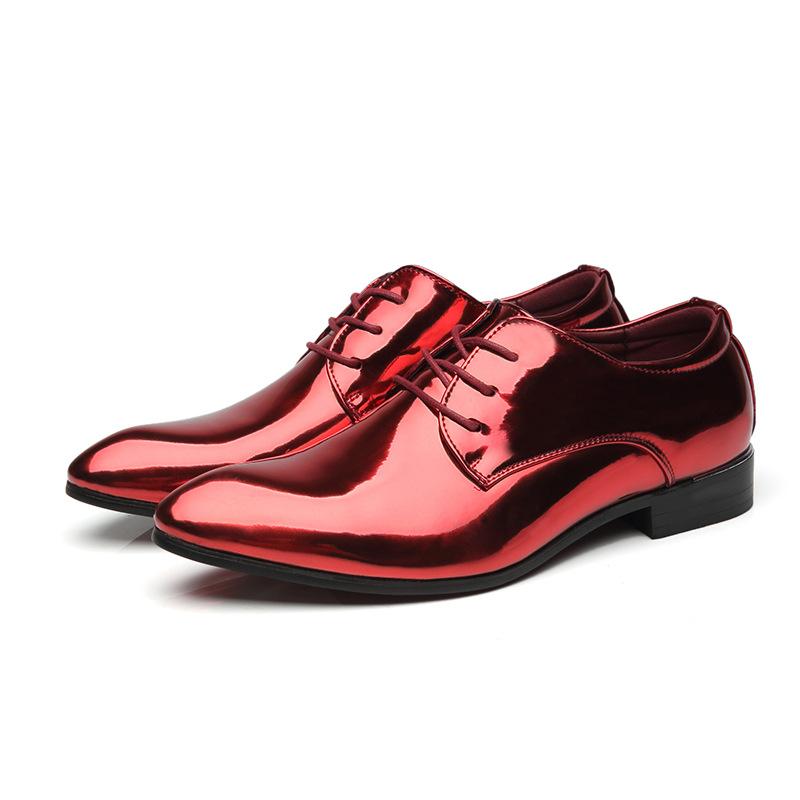 Men's Fashion Party Shoes British Pointed-toe Shiny Leather Mens Lace-Up Dress Business Office Shoes Men Wedding Oxfords Flats