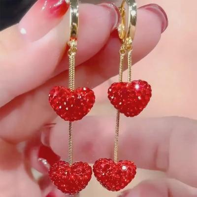 Elegant Red Heart Tassel Earrings: Slim, Sweet, and Stylish for a Round Face.