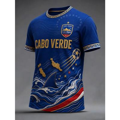 Maillot de l'équipe nationale de football du Cap-Vert pour homme, haut à col rond lavable en machine, coupe supporter,