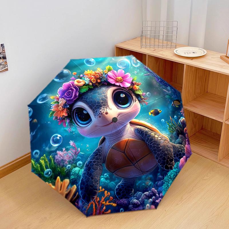 1 PC Automatic Folding Umbrella - Sea Turtle Pattern, Portable & Foldable Design with 8 Ribs, Christmas Birthday Gifts