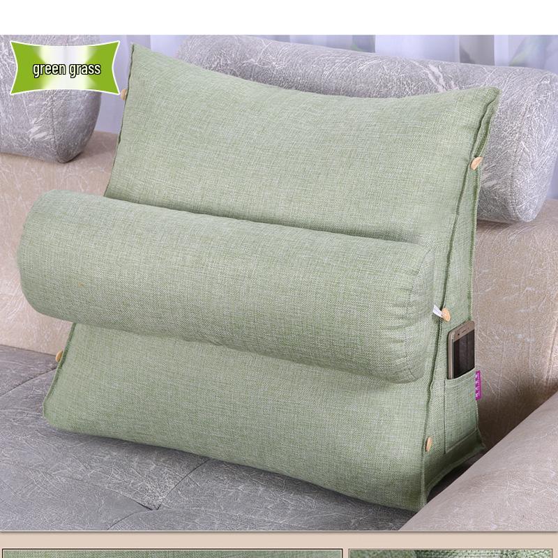 Dreieckiges Nachttisch-Rückenkissen Lendenkissen - Abnehmbar, Waschbar, Weiches Kissen für Bett, Sofa, Büro oder Tatami. Large 20x50x60 with Bolster grasgrüne