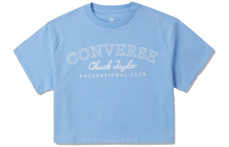 Converse T Shirts Women s Blue Crew Neck Moderate Straight Fit 10026157-A02 L