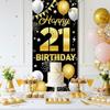 Happy 21st Birthday Decorations for Him & Her – Black and Gold 21st Birthday Banner Backdrop, Yard Sign, Photo Props, Door Background Party Décor