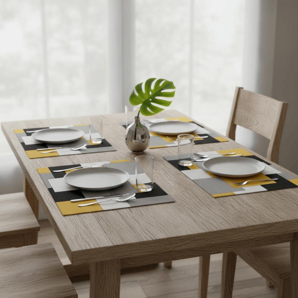 6 Piece Plaid Pattern Geometric Aesthetic Placemat Waterproof Dinning Table Mat  Restaurant