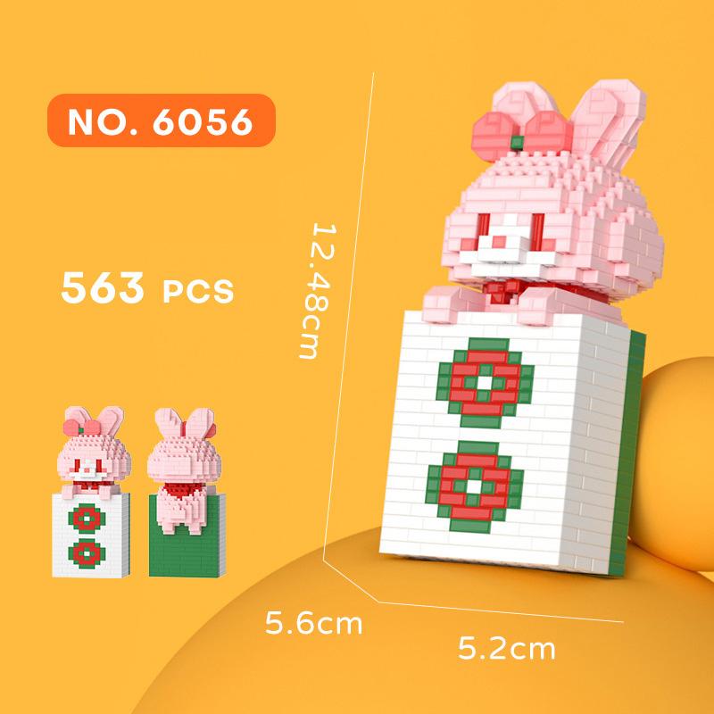 Cartoon Animal China Mahjong Micro Diamond Block Panda Tiger Cattle Building Brick Dragon Reindeer Rabbit Pig Nanobrick Toys
