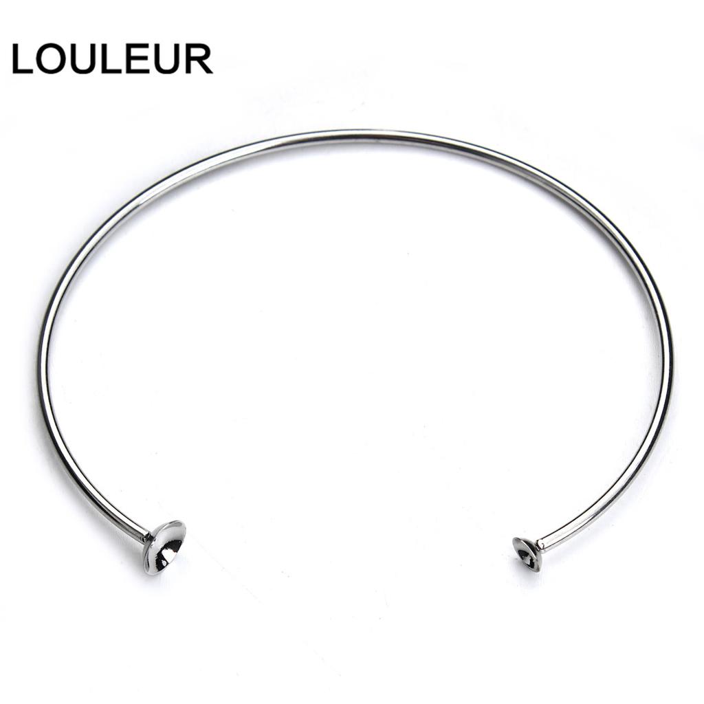 2pcs/lot Stainless Steel Open Bracelets Bangles Settings Cabochon Base Bezel Trays Fit Round Beads DIY Jewelry Making Fin