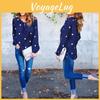 Fashionable Woman O Neck Long Sleeve Casual Polka Dot Blue Loose Bodycon Blouse For Trendy Looks