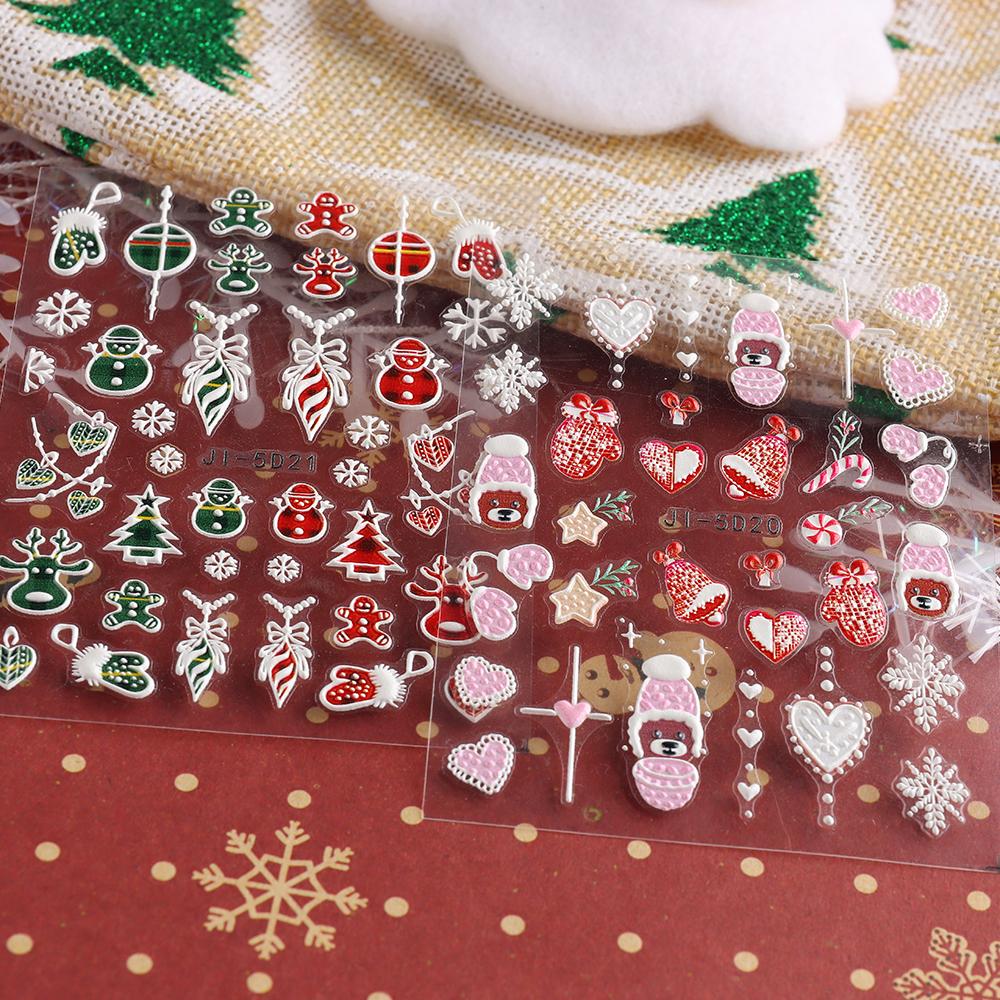 

Snowflakes Elk Designs Christmas Nail Stickers Cartoon Bear White Snowflakes Nail Decoration