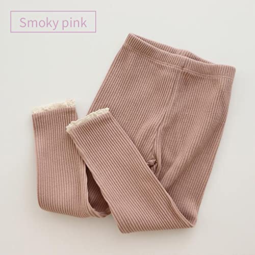 Girls' Baby Leggings, Leggings, and Pants, Solid Color with Ribbed, Lace, and Ruffles, Stylish and Simple, Korean Style (Cream, Size 80)