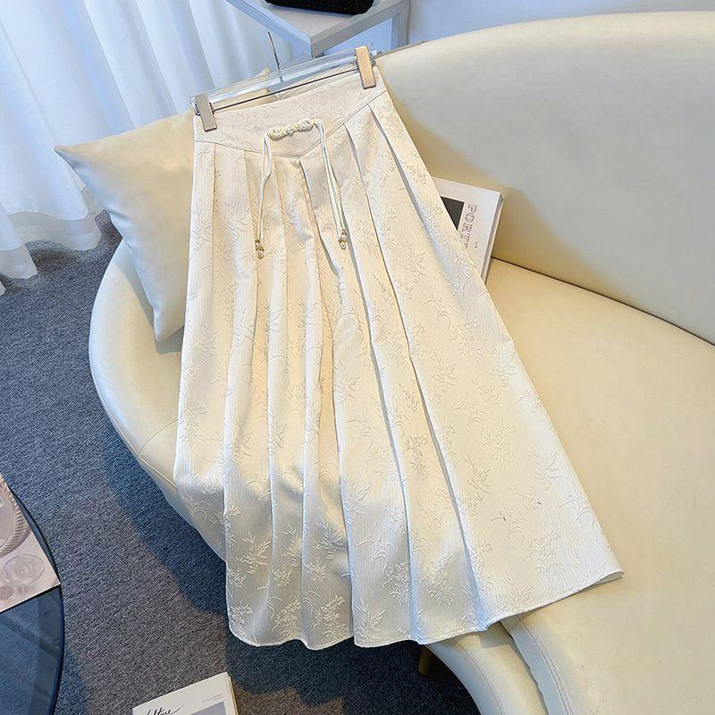 

Женская черная юбка больших размеров в китайском стиле с высокой талией и плиссированной юбкой средней длины