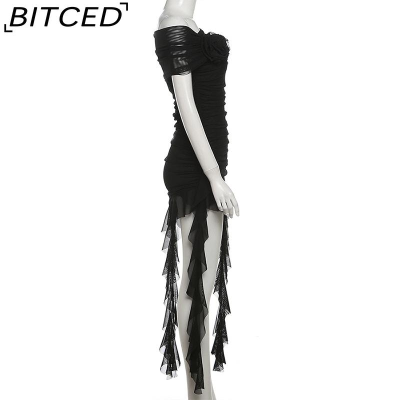 BITCED Spring Women's Solid-Color Slim-Fit High-Waisted Fashion Off-the-Shoulder Strapless Dress