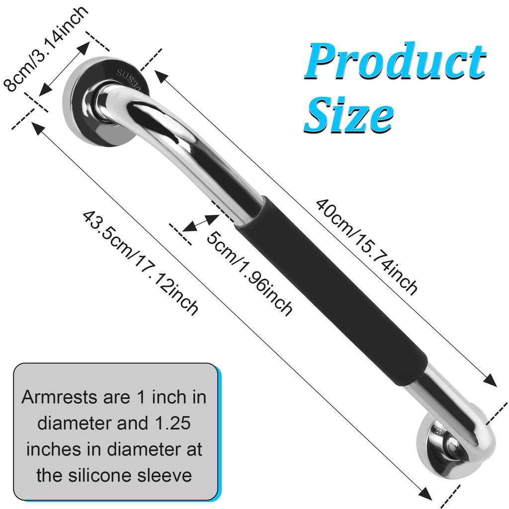 Madlo na vanu 30/40 cm, nerezová sprchová rukojeť s protiskluzovým silikonovým úchopem, nástěnná protiskluzová bezpečnostní rukojeť