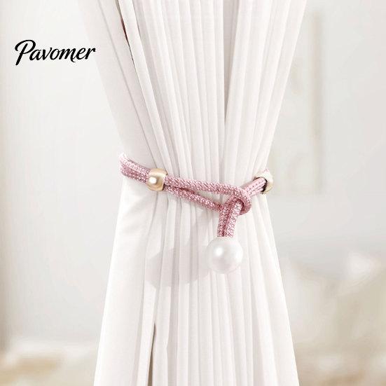 Faux Pearl Curtain Tieback 1Pc Tieback, Woven Rope Adjustable Holder, Stylish No Drill Tiebacks Bead End Draperies Holder for Living Room Bedroom