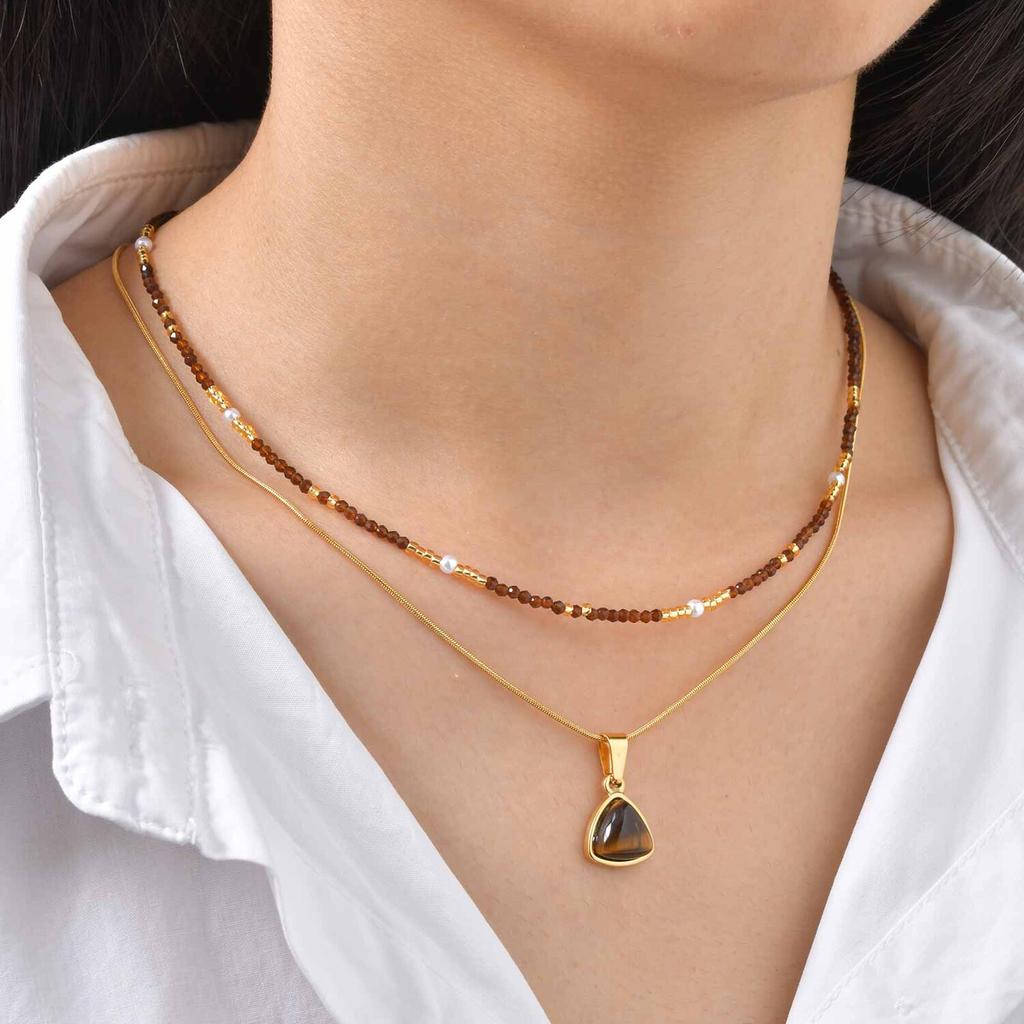 Beaded Choker Necklace for Women, 18K Gold Plated Boho Colorful Natural Stone Beads Chain Necklace stackable Handmade Jewelry