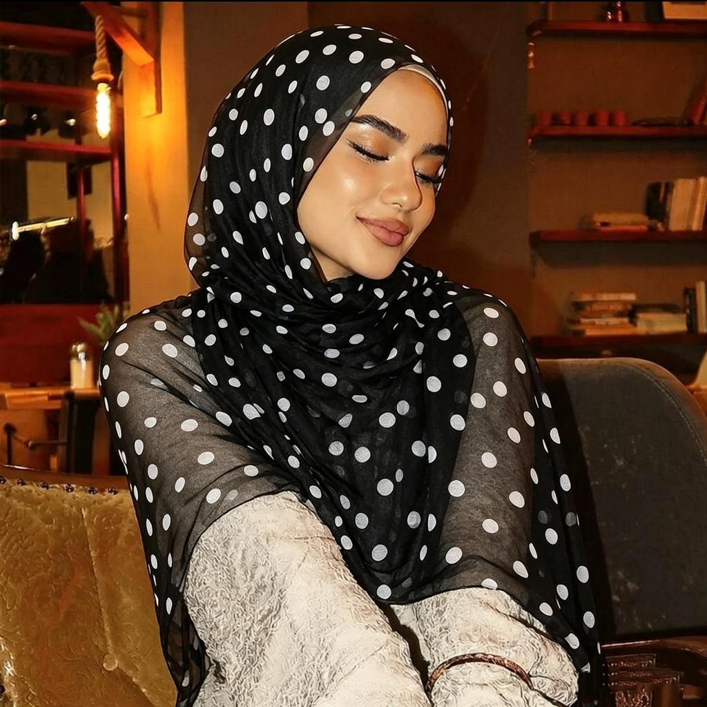 Neues Pünktchen-Schal Damen Weicher Chiffon-Hijab-Schal Kopfwickel Muslimische Turbane Für Damen Kopftuch Sonnenschutz Schals Schal