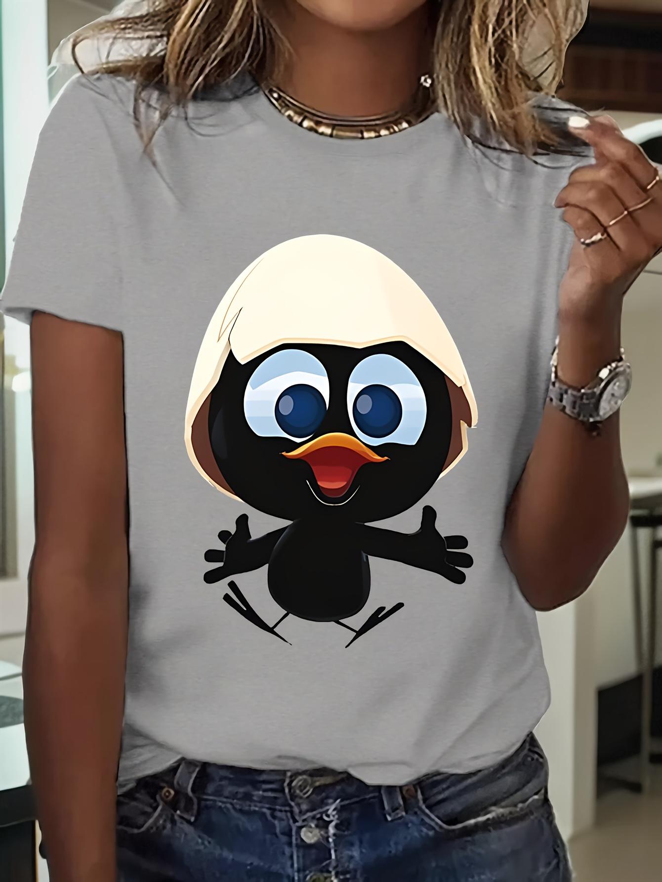 

Женская стильная повседневная футболка с принтом утёнка - Лёгкая спортивная футболка с очаровательным мультяшным дизайном Футболка с модной иллюстрацией 4XL