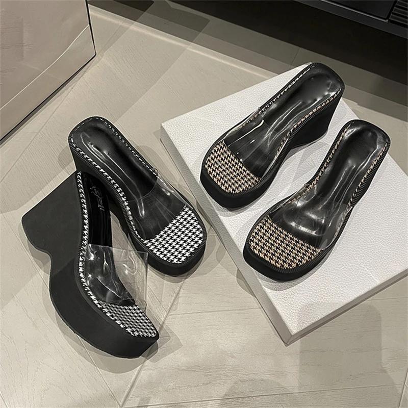 Fashion Eilyken Summer Street Style Platform Wedges Women Slippers Fashion PVC Transparentm Heels Shoes Zapatos De Mujer