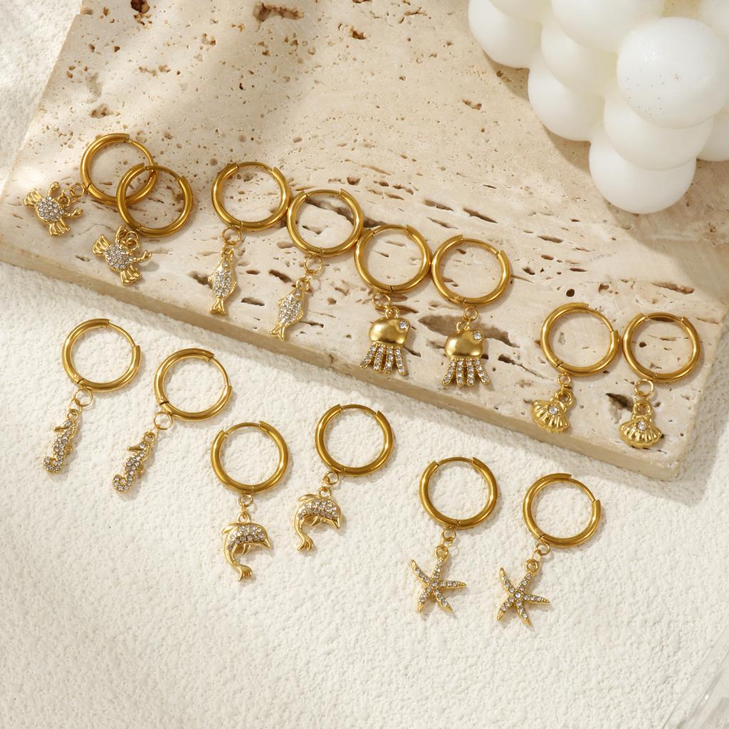 1 Paar Meeresohrringe Vergoldet 304 Edelstahl & Zirkonia Creolen Für Damen Schmuck Geschenk,Stift-/ Drahtgröße: 1 mm