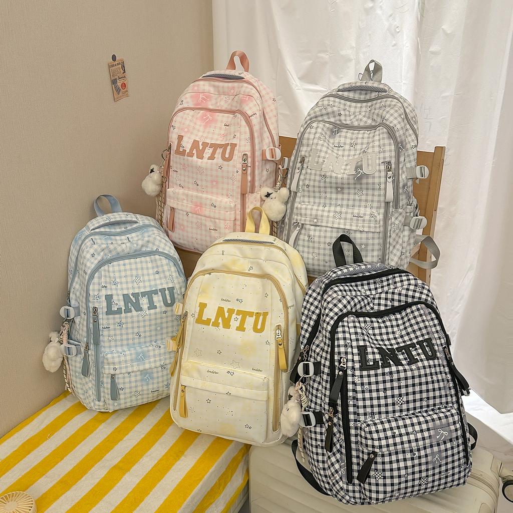 Schoolbag new Japanese plaid backpack female student schoolbag cute star printing light large capacity backpack girl style