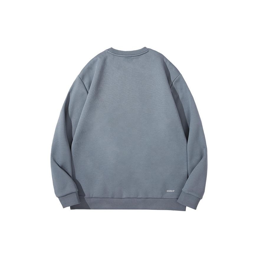 Li Ning Sports Lifestyle Series FW23 Solid Color Logo Running Pullover Fleece Sweatshirt Men Sweatshirt Gray AWDTD83-5