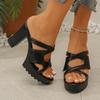 New fashionable super high-heeled sandals for women, summer thick-soled waterproof platform chunky heel one-strap hollow high-heeled sandals