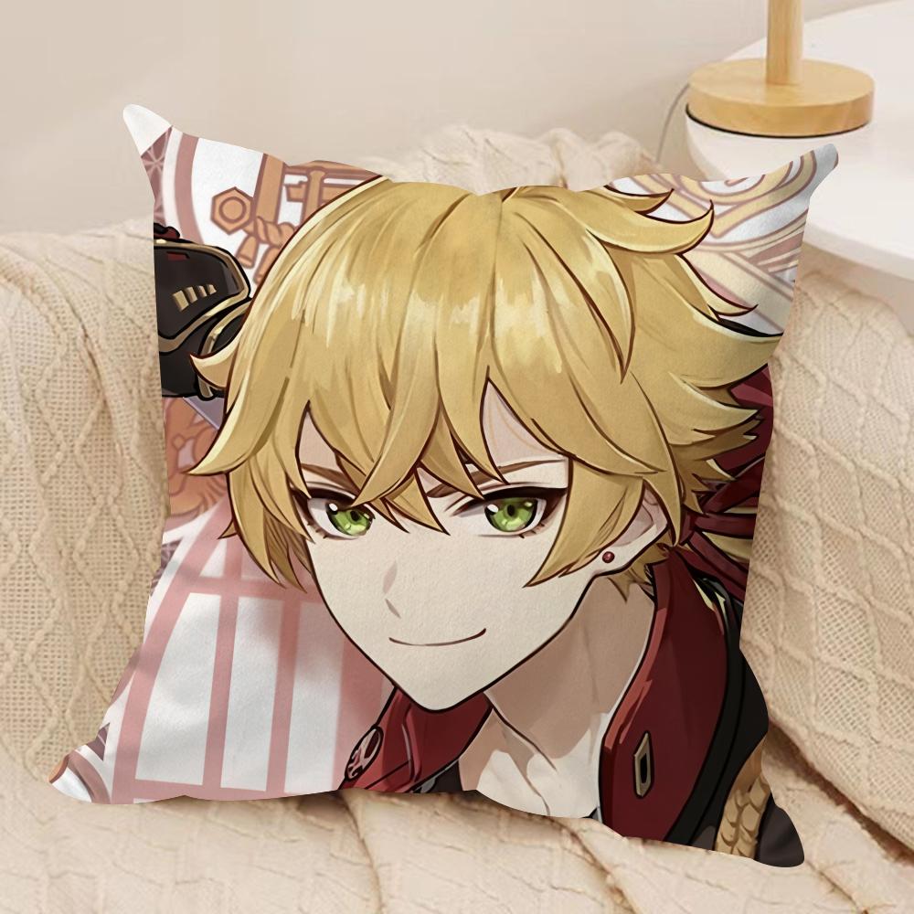 Thoma Genshin Impact Cute Cushion Cover Silky Short Plush Invisible Zipper Dustproof Sofa Pillow Case For Home Decor