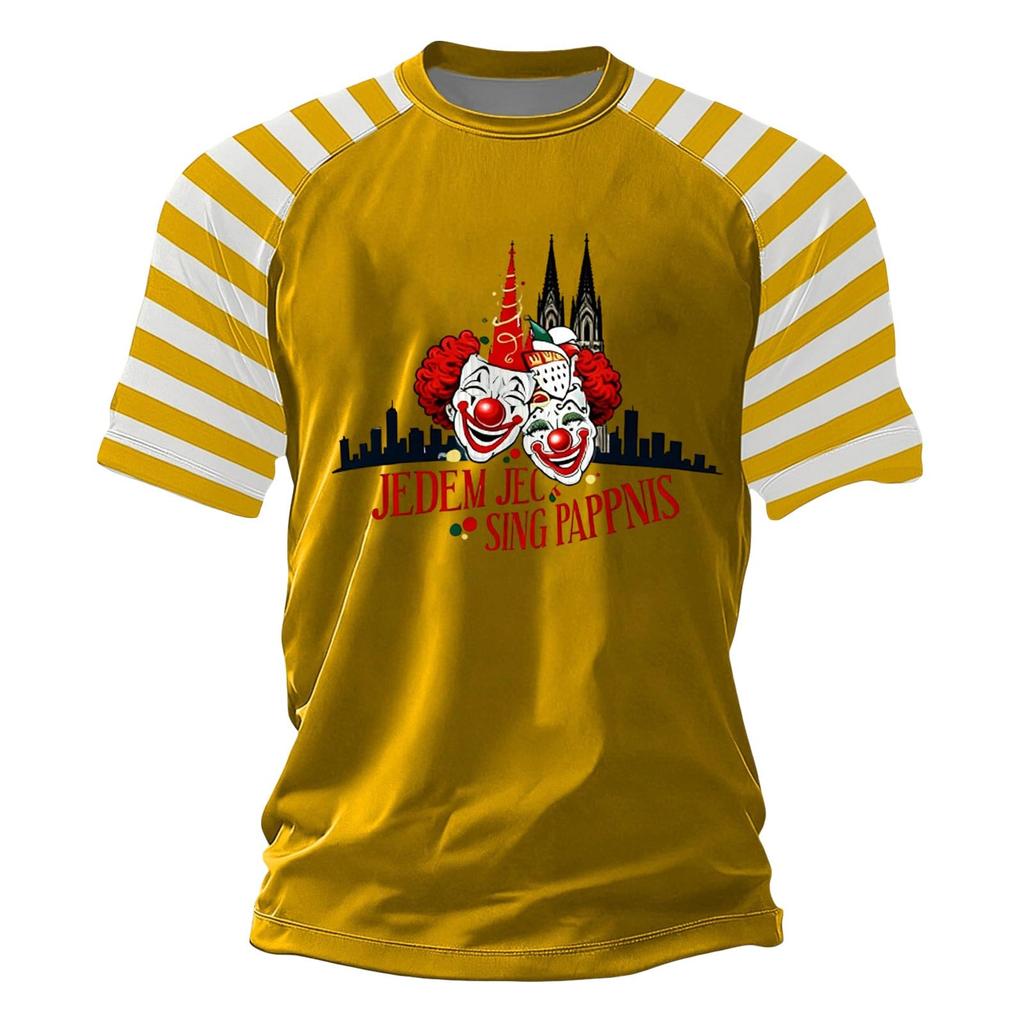 Heren T-shirt Met Rode En Strepen En Clown Print Voor Carnaval, En Dagelijks Gebruik