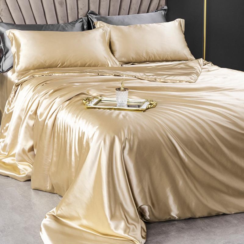 Imitation Silk 4-Piece Bedding Set: Duvet Cover, Fitted Sheet, Smooth Ice Silk Feel