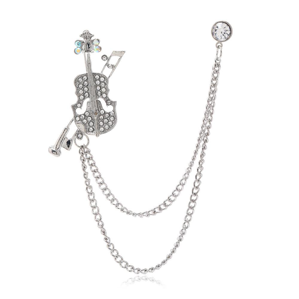 

Костюм с бриллиантами, брошь в виде скрипки, стильные аксессуары для мужского костюма, украшение в виде значка, креативный и универсальный серебряный