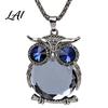 Gift for Mom And Friends Faux Crystal Owl Pendant Necklace Women Long Blue Sweater Chain Fashion Alloy Jewelry Accessory Daily Wear & Decoration