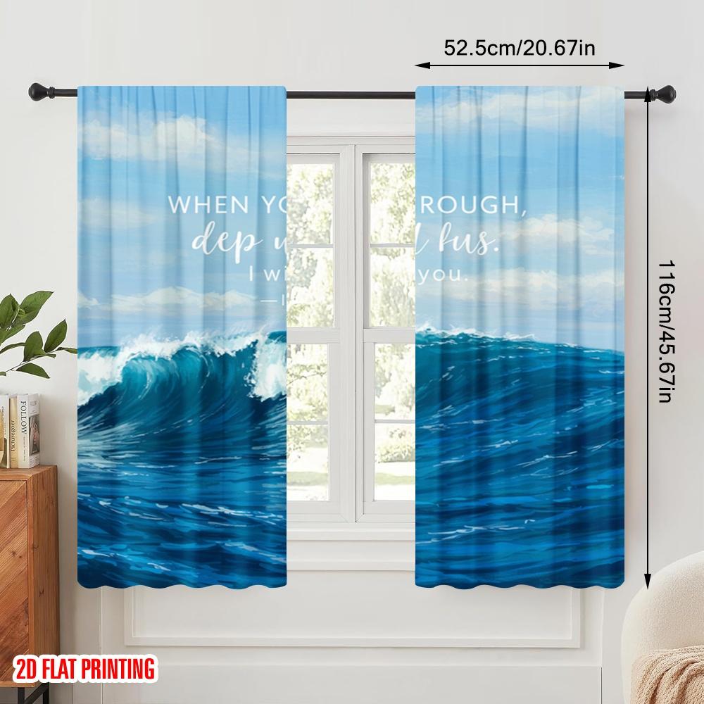 2pcs 2D Flat Printing Curtain Inspirational Christian Jesus Walking Through Water Polyester Without Electricity Family Party for